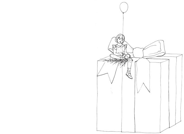 Animation jeune fille (NØ) sur paquet cadeau géant