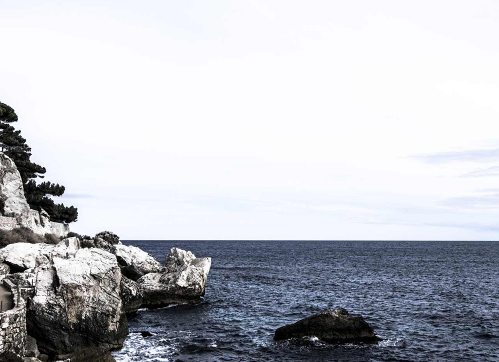 Vue sur bord de mer avec rochers à Monte-Carlo