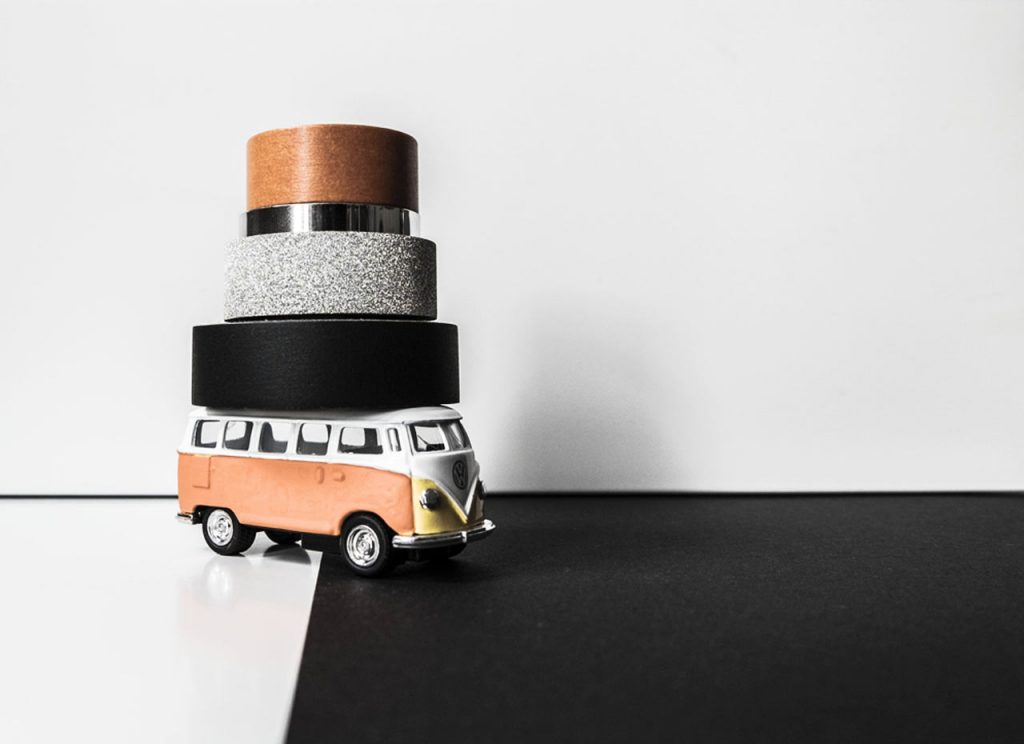 Volkswagen Kombi Transporter car carrying masking-tape