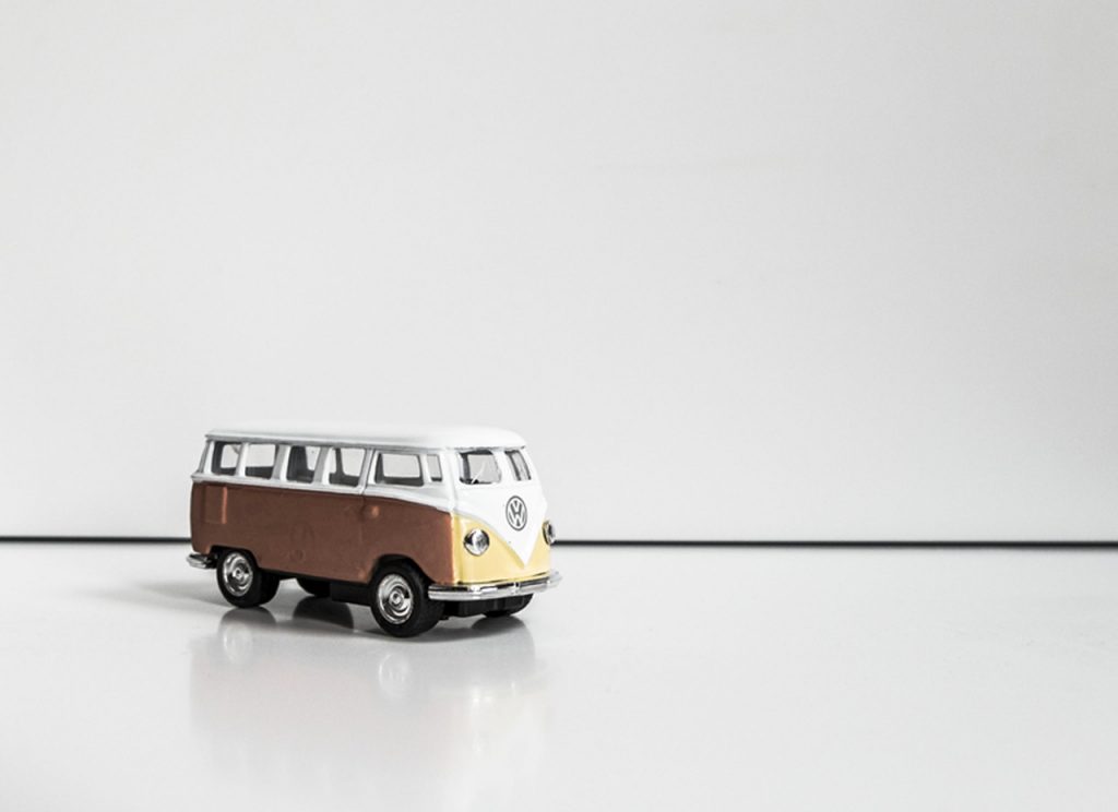 Mini Volkswagen Kombi Transporter car white and yellow