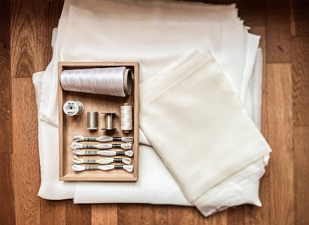 Silk and metal Threads in a wooden box