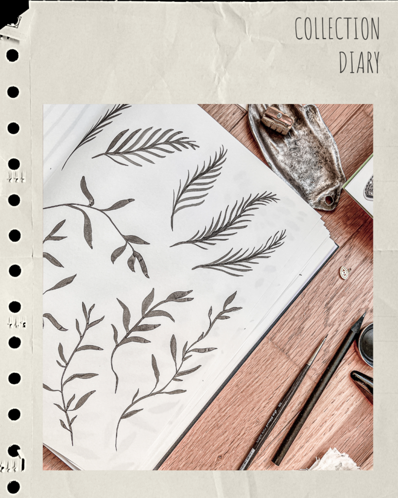 Inked leaves and branches